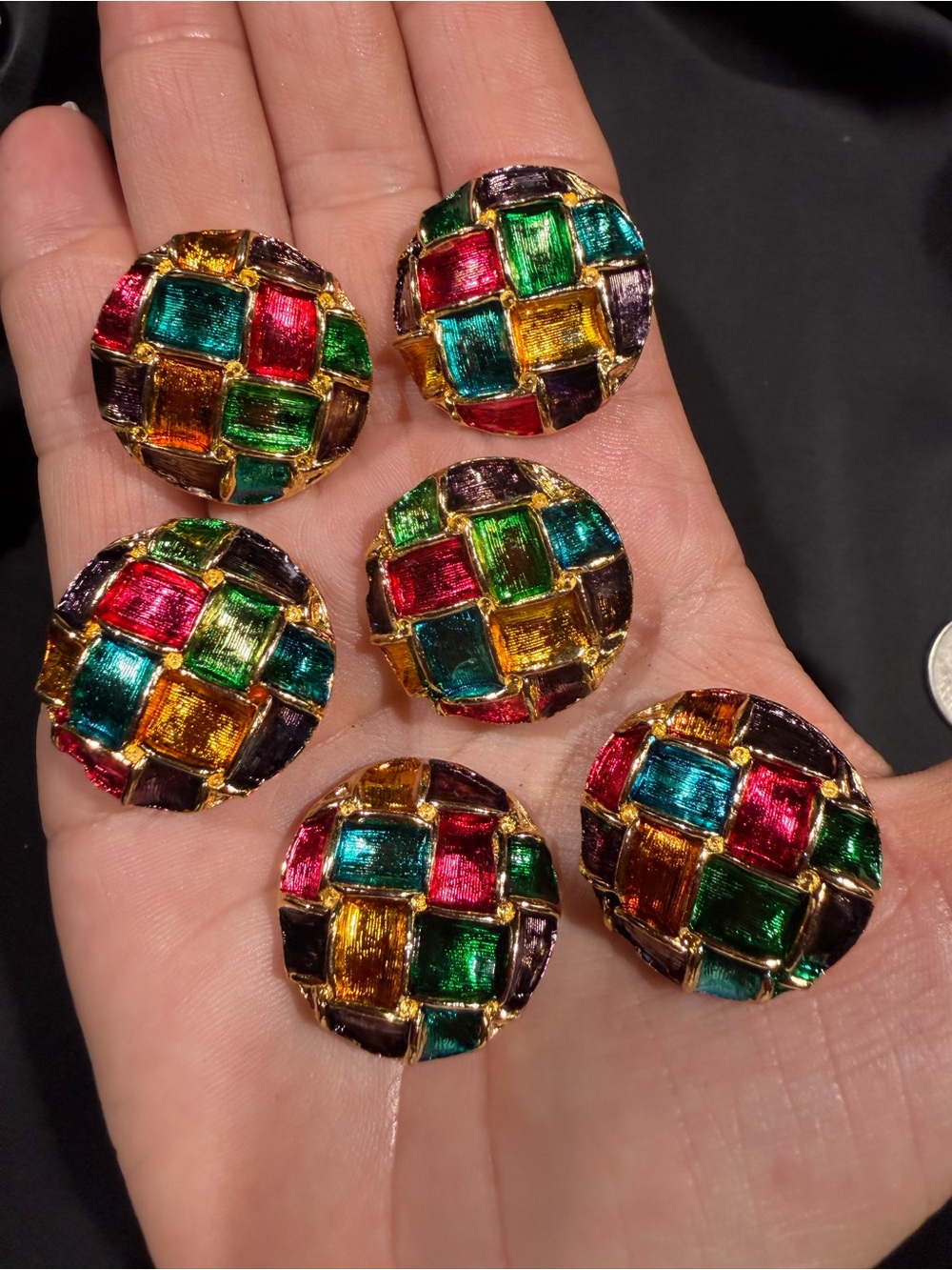 Vintage NONY New York 80’s/90’s Multicolor Goldtone 1” Button Covers 6 Pcs